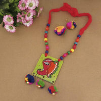 Urthn Lord Ganesh Digital Printed Wooden Necklace Set - 1114126