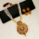 Kriaa Gold Plated Maroon And Green Stone And Pearl Long Haram Necklace Set