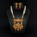 Kriaa Gold Plated Maroon And Green Stone And Pearl Long Haram Necklace Set