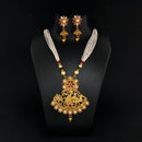 Kriaa Gold Plated Maroon And Green Stone And Pearl Long Haram Necklace Set