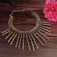Jeweljunk Gold Plated Oxidised Necklace