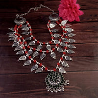 Jeweljunk Three Layer Oxidised Plated Red color Necklace