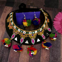 Jeweljunk Oxidised Black Thread Choker Necklace Set - 1114602