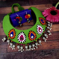 Jeweljunk Oxidised Green Thread Choker Necklace Set - N1114603