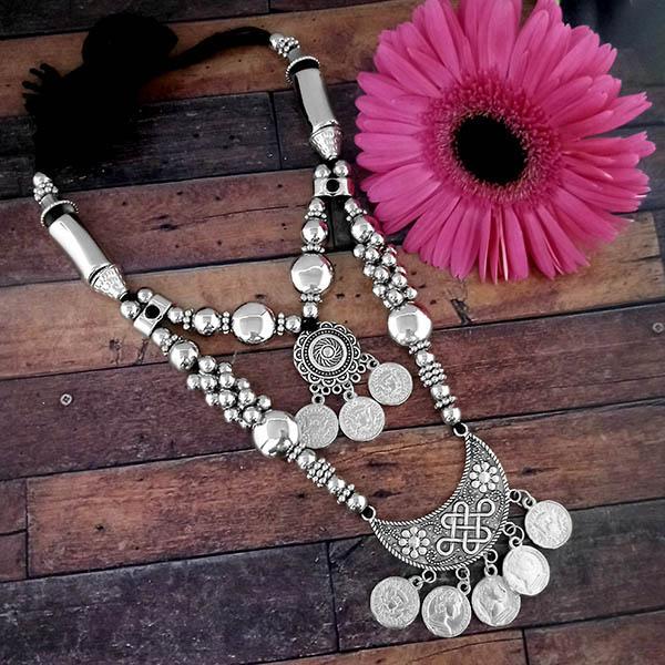 Jeweljunk Oxidised Plated Two Layer Necklace Set - 1114616