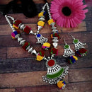 Jeweljunk Oxidised Plated Multicolor Two Layer Pom Pom  Necklace Set - 1114631
