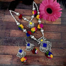 Jeweljunk Oxidised Plated Multicolor Two Layer Pom Pom  Necklace Set - 1114640