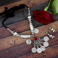 Jeweljunk Oxidised Plated Coins Necklace Set - 1114644C