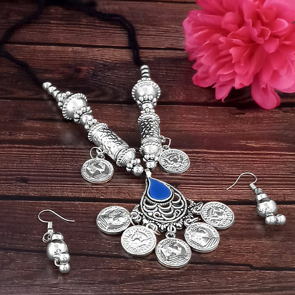 Jeweljunk Navratri Special Oxidised Plated Coin Necklace set