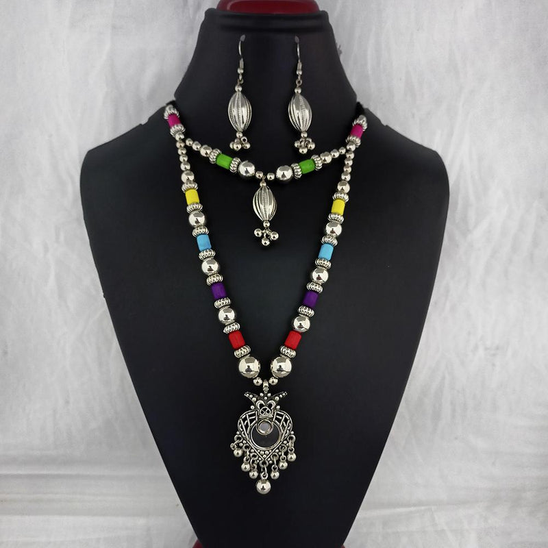 Jeweljunk Oxidised Plated Multicolor Two Layer Necklace Set  - 1114650