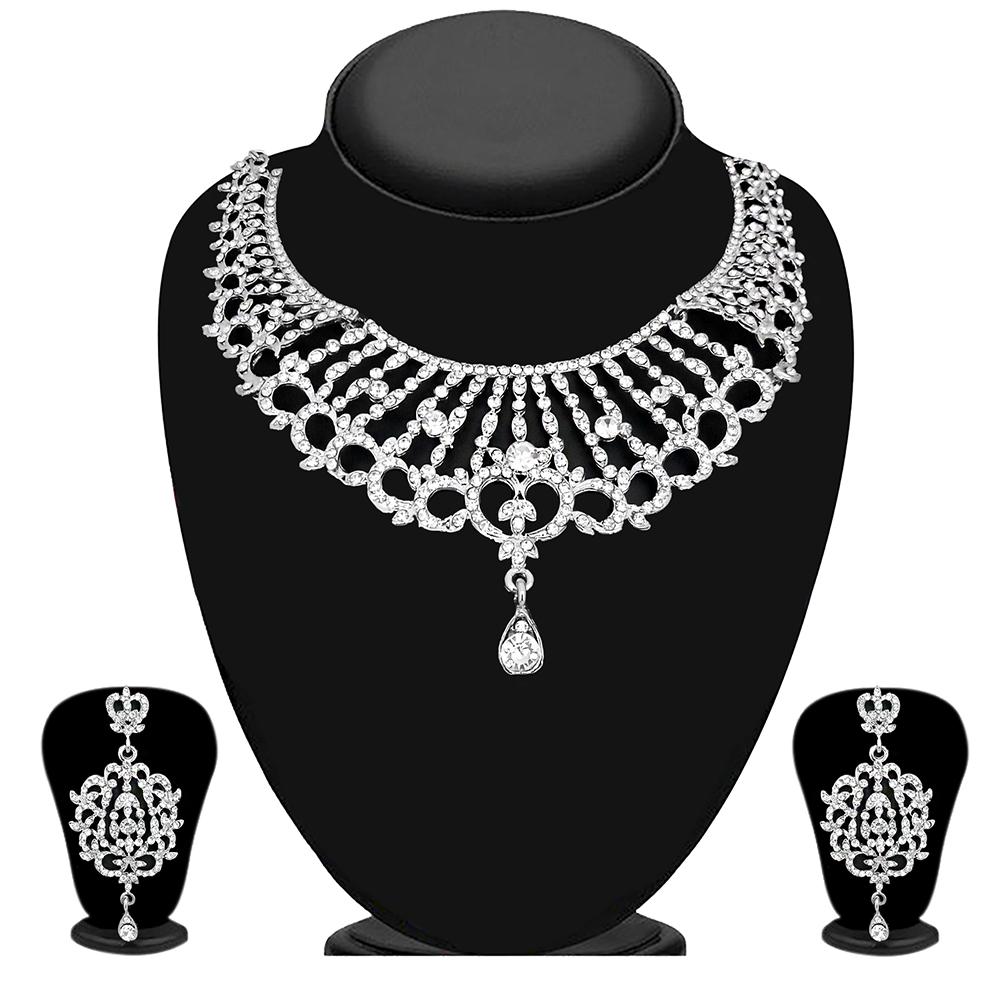 Kriaa Silver Plated Austrian Stone Necklace Set