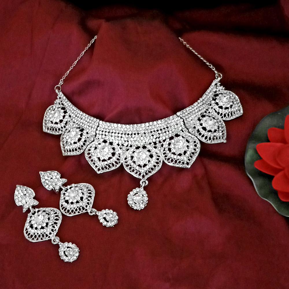 Kriaa Silver Plated Austrian Stone Necklace Set