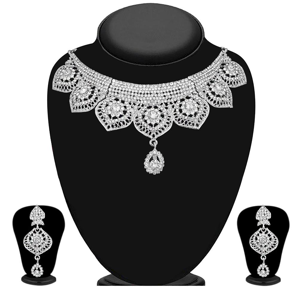 Kriaa Silver Plated Austrian Stone Necklace Set