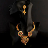 Kriaa Gold Plated Maroon And Green Stone Choker Necklace Set