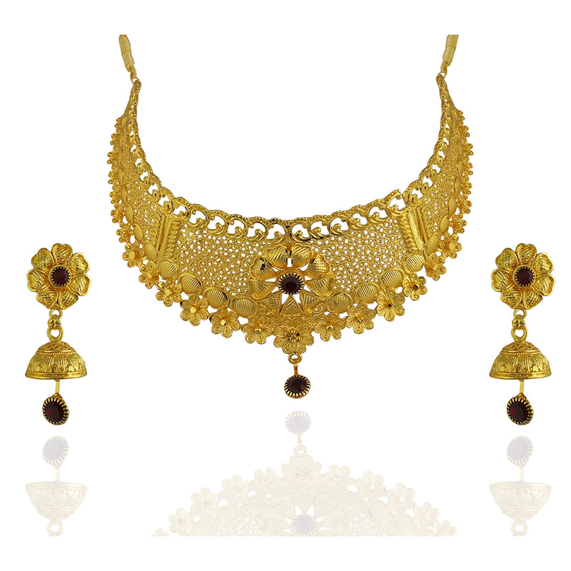 Kalyai Forming Look Gold Plated Stone Necklace Set