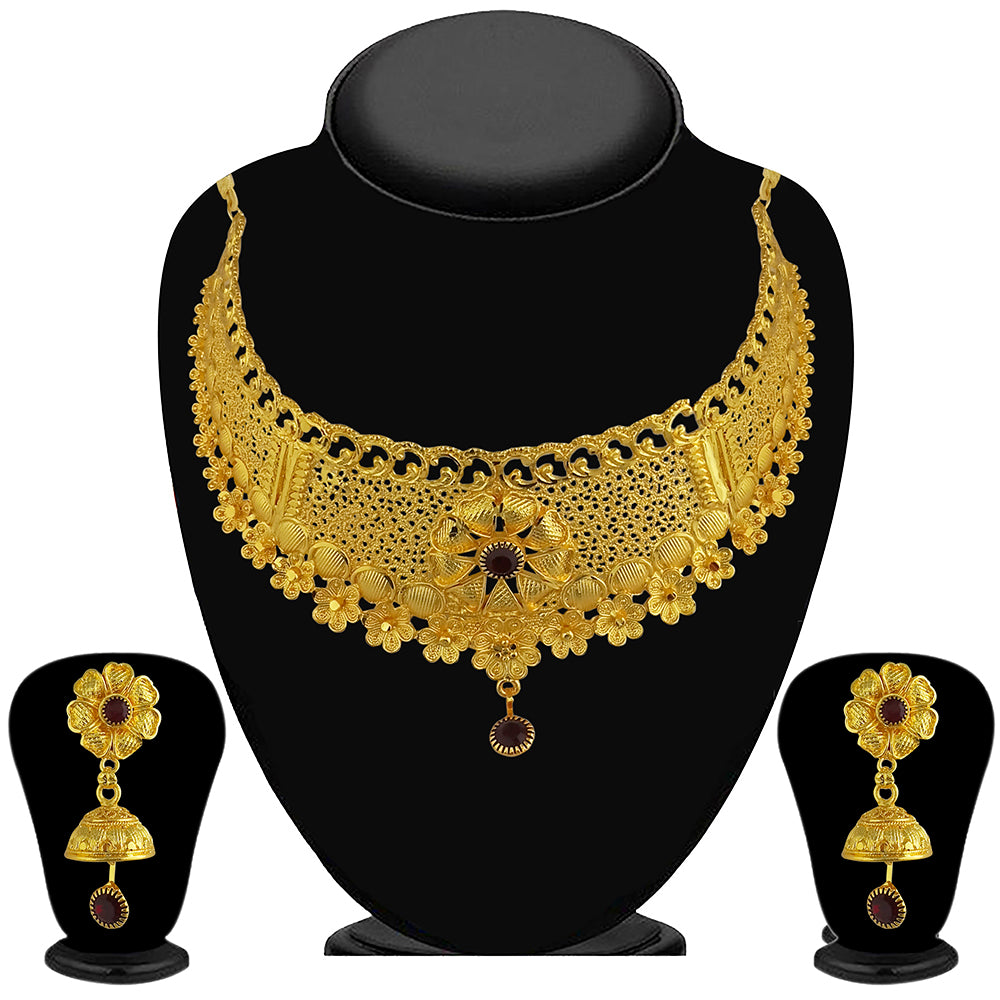 Kalyai Forming Look Gold Plated Stone Necklace Set