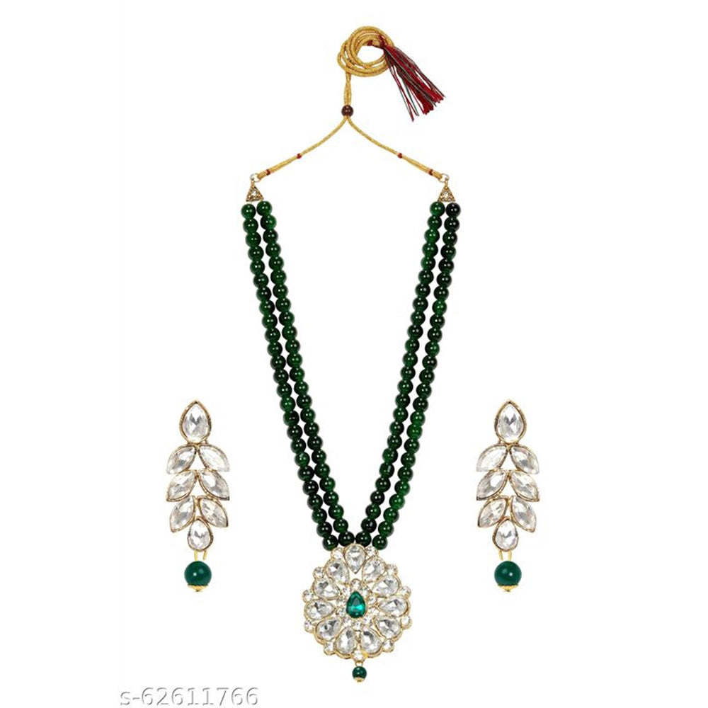 SNERA Gold Plated Crystal Stone & Beads Necklace Set