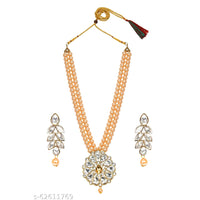 SNERA Gold Plated Crystal Stone & Beads Necklace Set