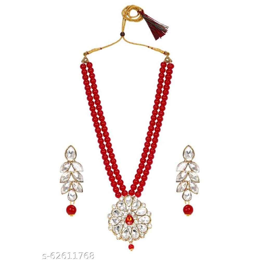 SNERA Gold Plated Crystal Stone & Beads Necklace Set