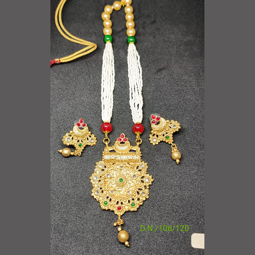 SNERA Gold Plated Pota Stone Long Necklace Set