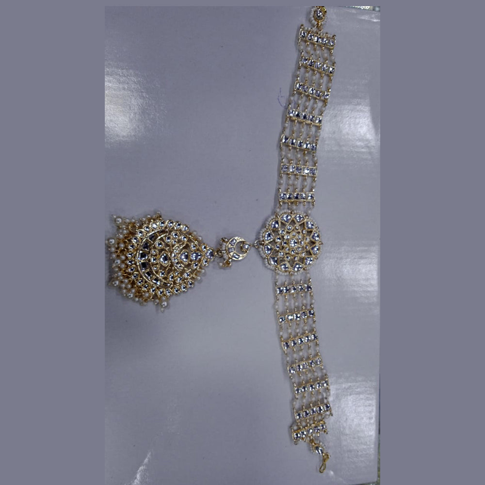 SNERA Gold Plated Kundan & Pearl  Sheeshphool With Maang Tikka/ Headband For Women