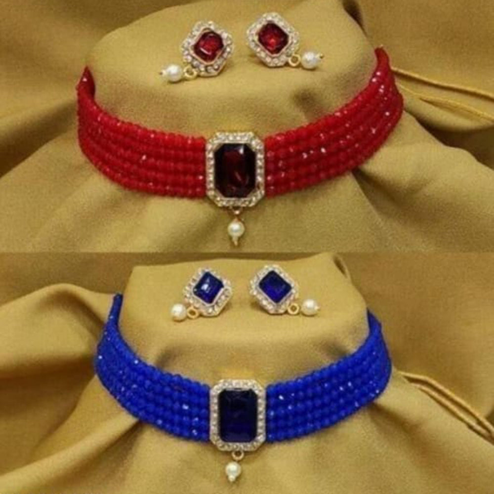 SNERA Gold Plated Pack Of 2 Austrian Stone & Beads Necklace Set