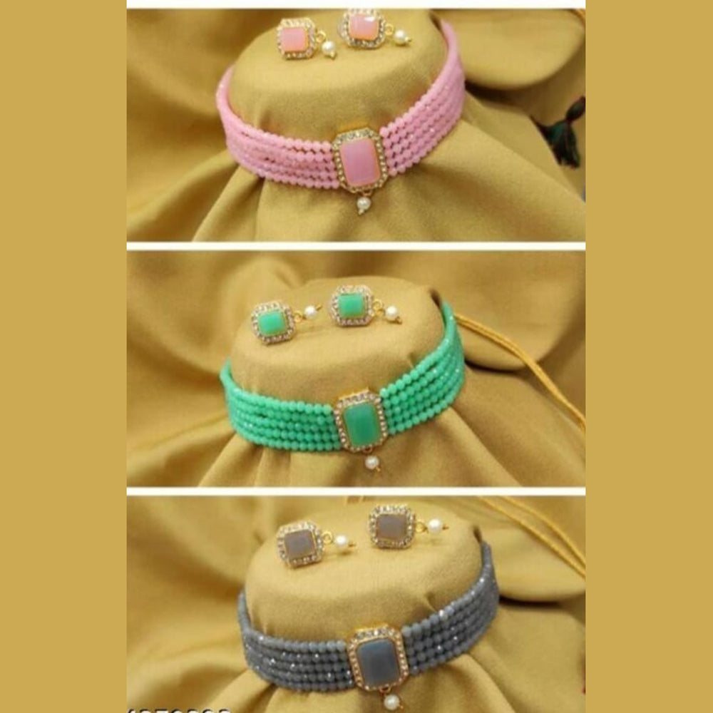 SNERA Gold Plated Pack Of 3 Austrian Stone & Beads Necklace Set