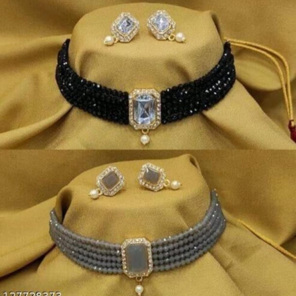 SNERA Gold Plated Pack Of 2 Austrian Stone & Beads Necklace Set