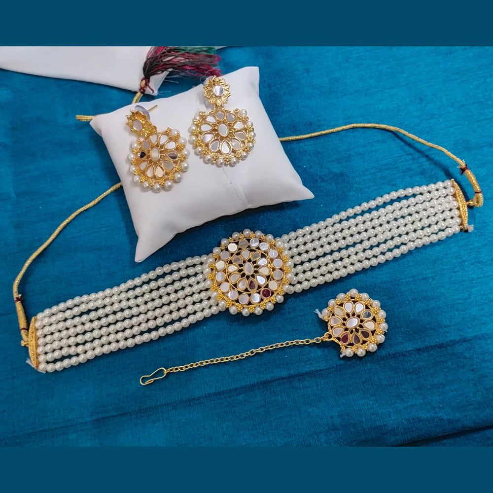 SNERA Gold Plated Mirror & Beads Necklace Set