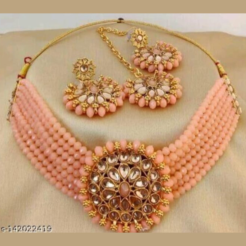 SNERA Gold Plated Kundan Stone  & Beads Necklace Set