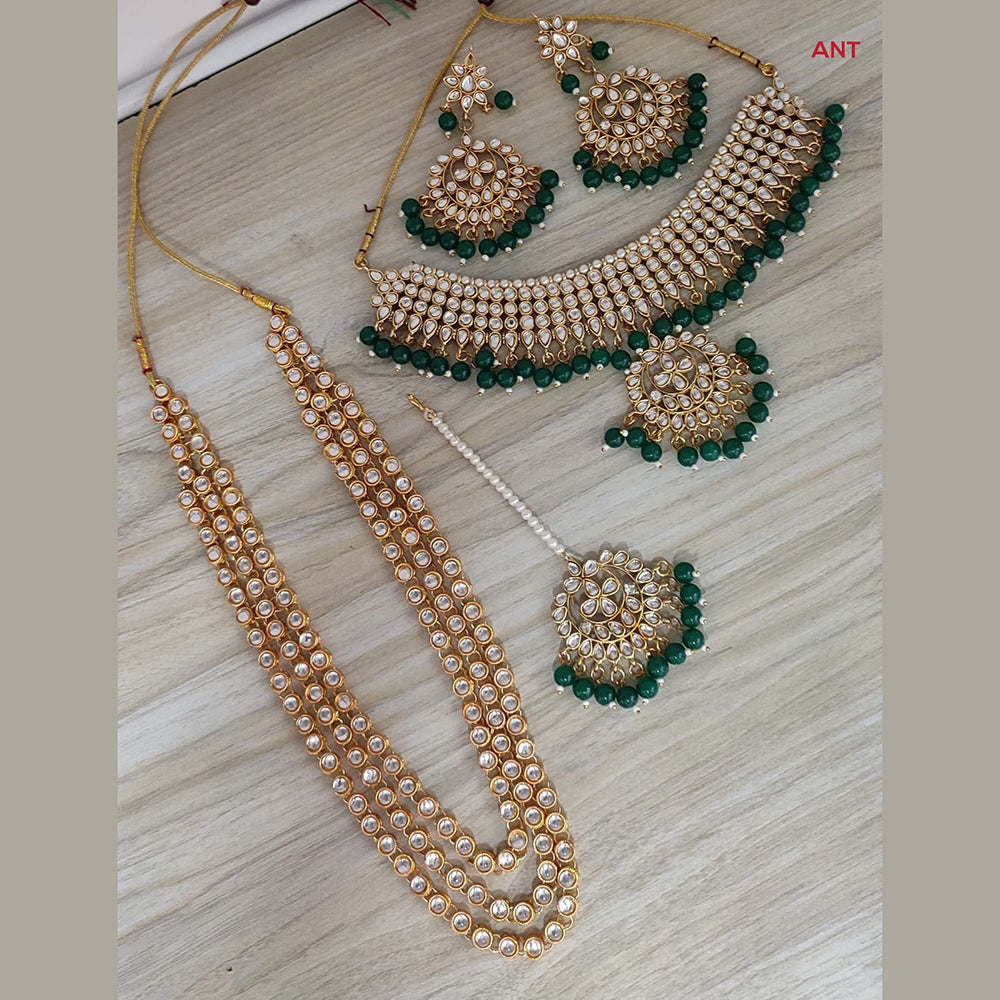 SNERA Gold Plated Kundan Stone & Beads Bridal Set