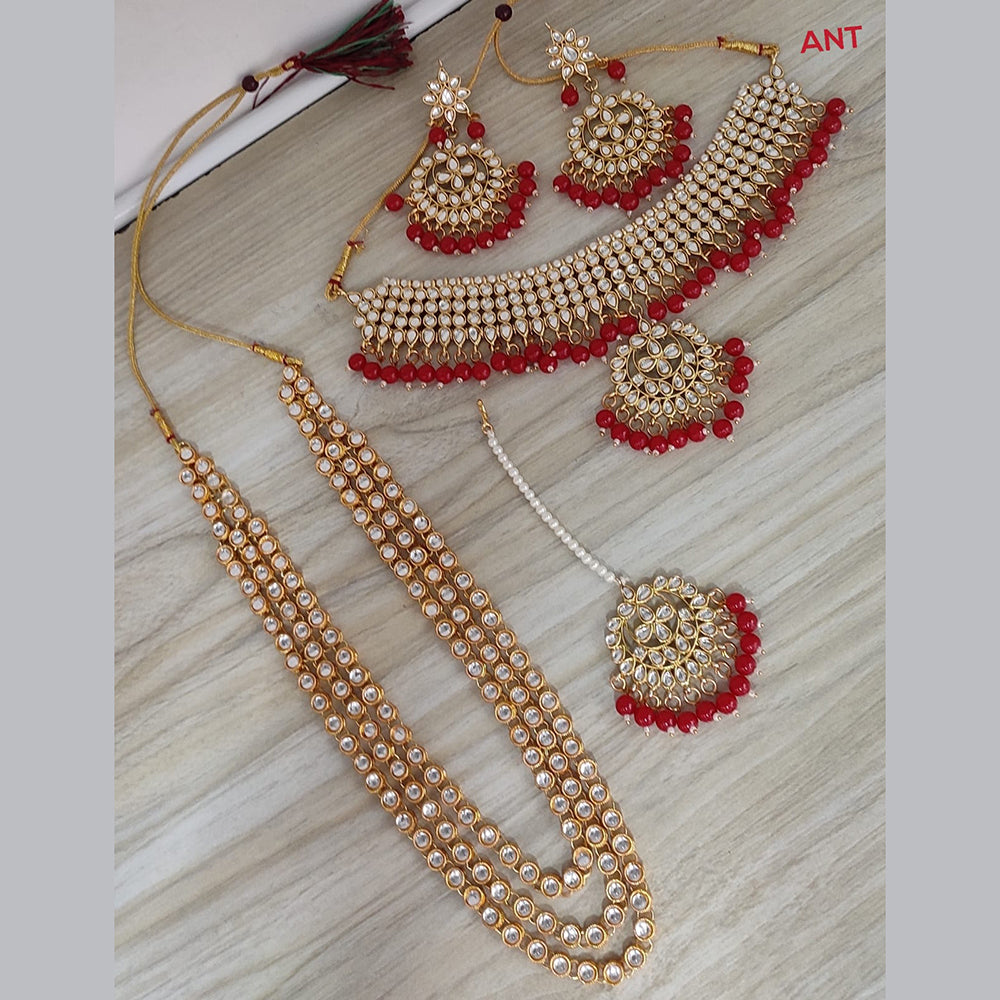 SNERA Gold Plated Kundan Stone & Beads Bridal Set
