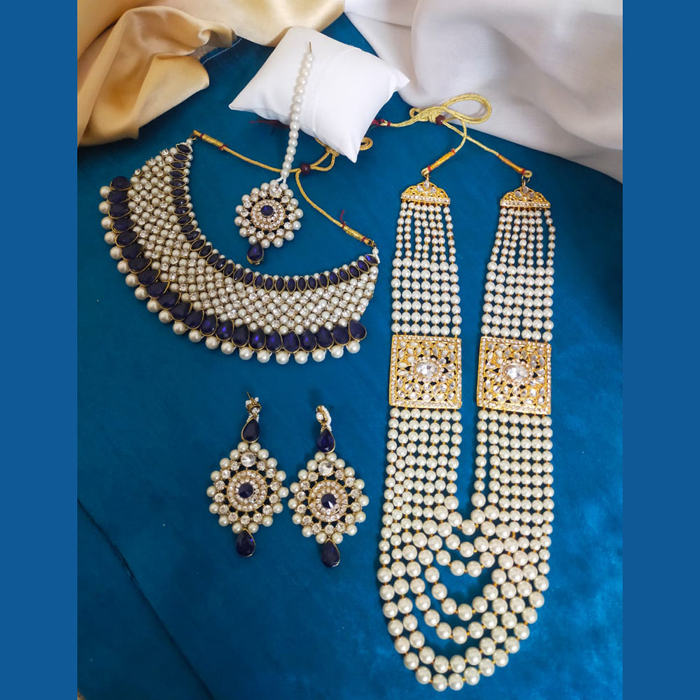 SNERA Gold Plated Crystal Stone & Beads Bridal Set