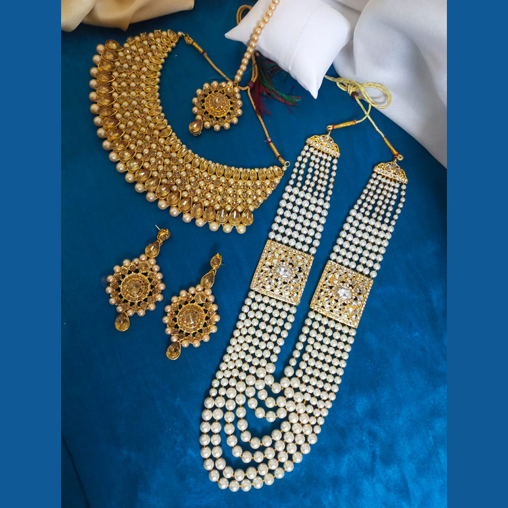 SNERA Gold Plated Crystal Stone & Beads Bridal Set