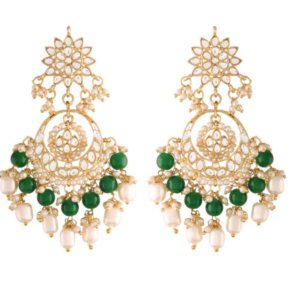 SNERA Gold Plated Designer Kundan Stone Dangler Earrings