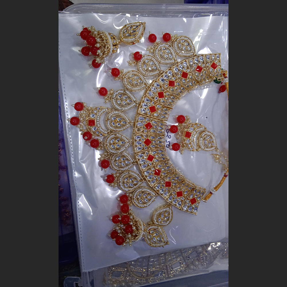 SNERA Gold Plated Kundan Stone And Beads Necklace Set