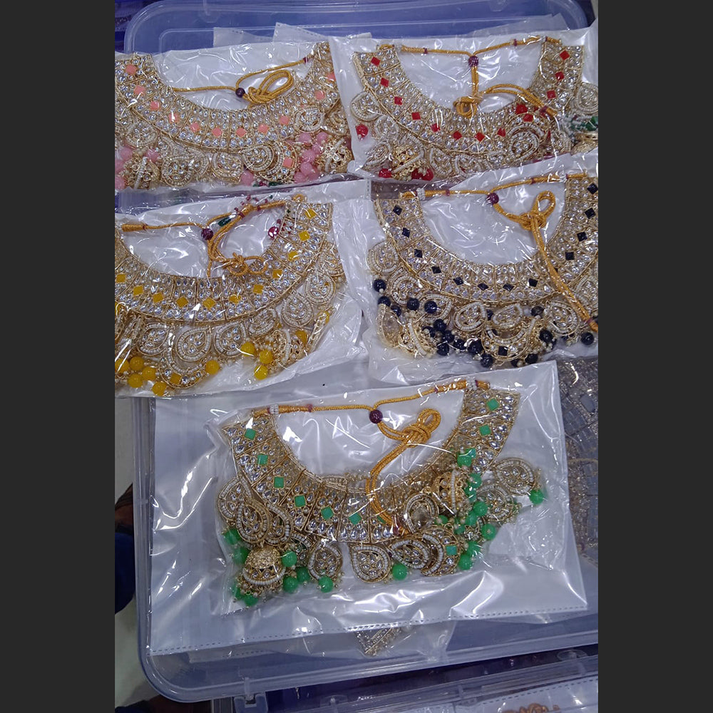 SNERA Gold Plated Kundan Stone And Beads Necklace Set