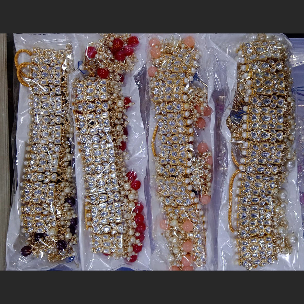 SNERA Gold Plated Kundan Stone And Beads Necklace Set