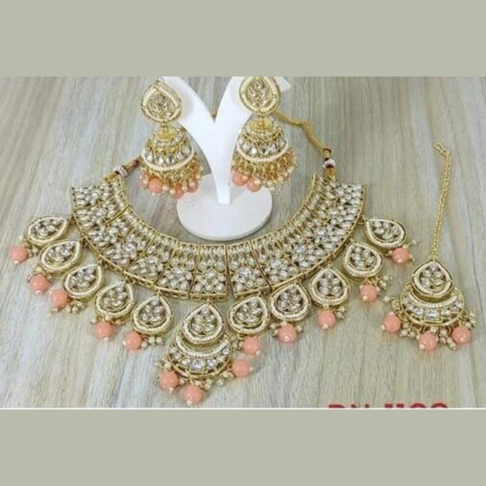 SNERA Gold Plated Kundan Stone & Beads Necklace Set