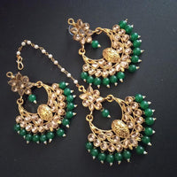 SNERA Gold Plated designer Kundan Stone Dangler Earrings With Maang Tikka