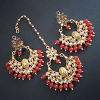 SNERA Gold Plated designer Kundan Stone Dangler Earrings With Maang Tikka