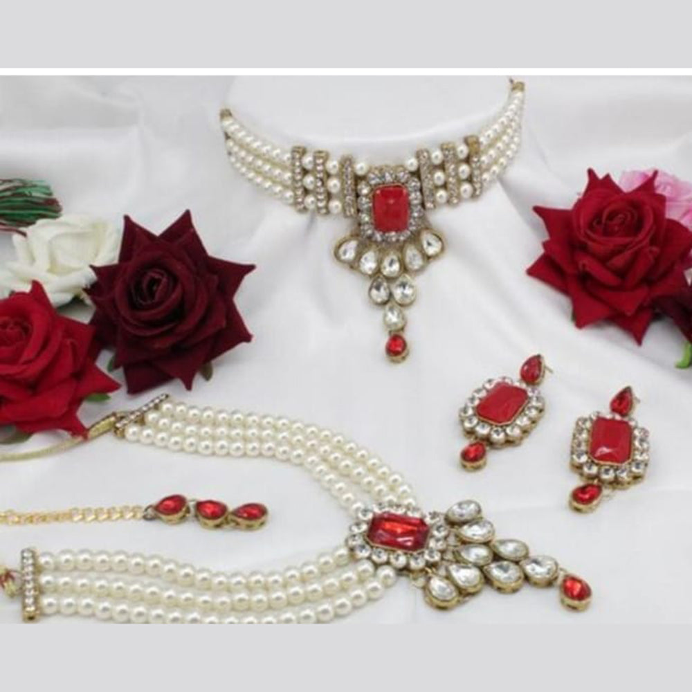 SNERA Gold Plated Crystal Stone Double Necklace Set