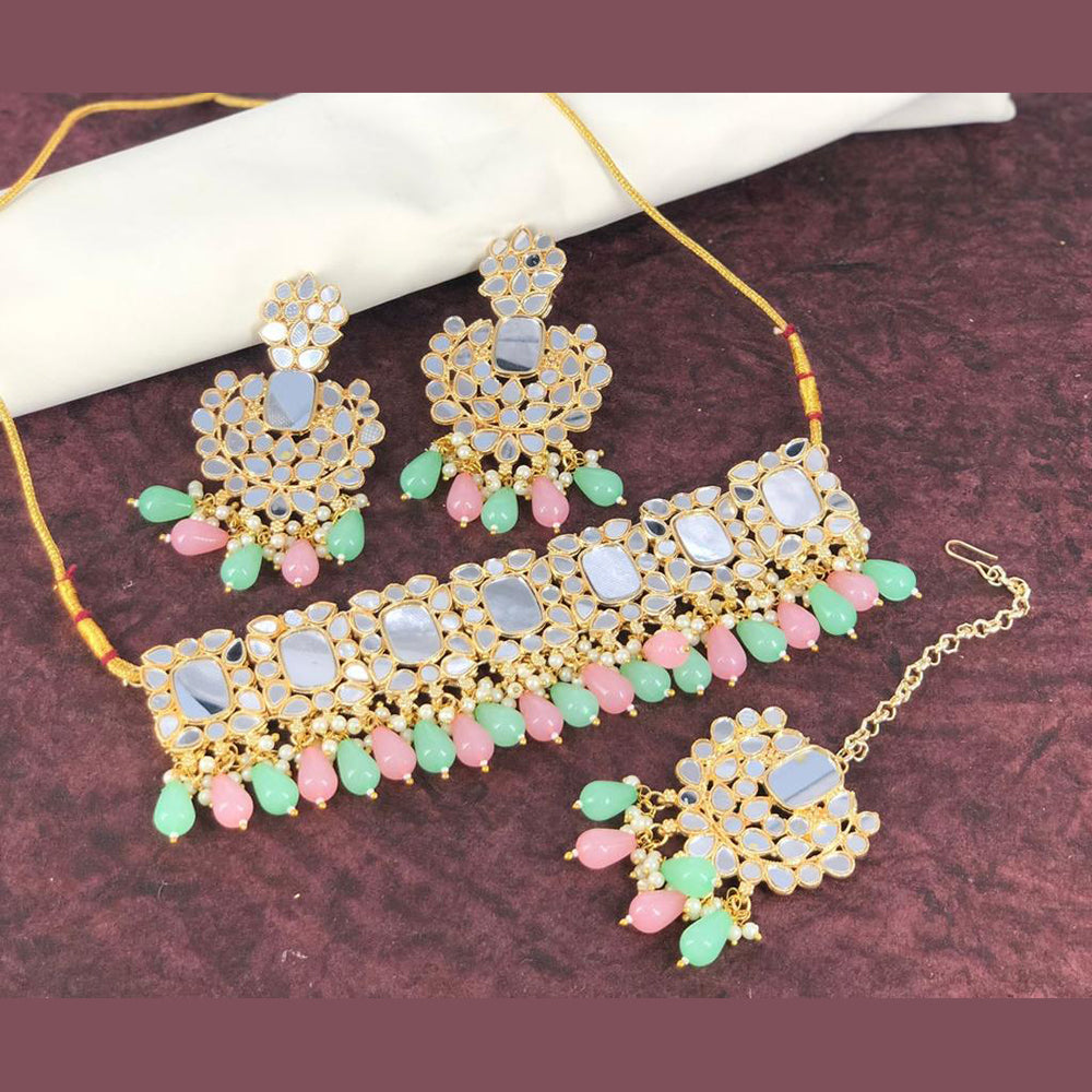SNERA Gold Plated Mirror & Beads Choker Necklace Set