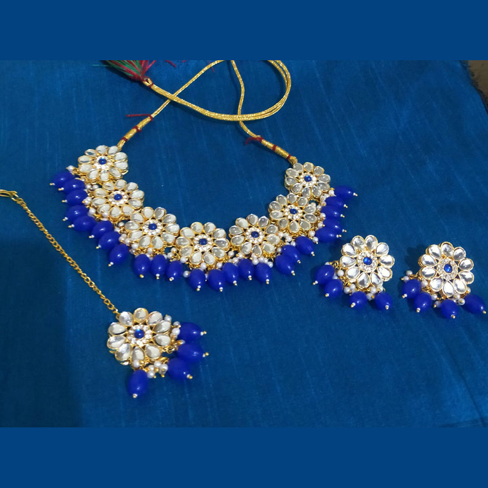 SNERA Gold Plated Kundan & Beads Choker Necklace Set