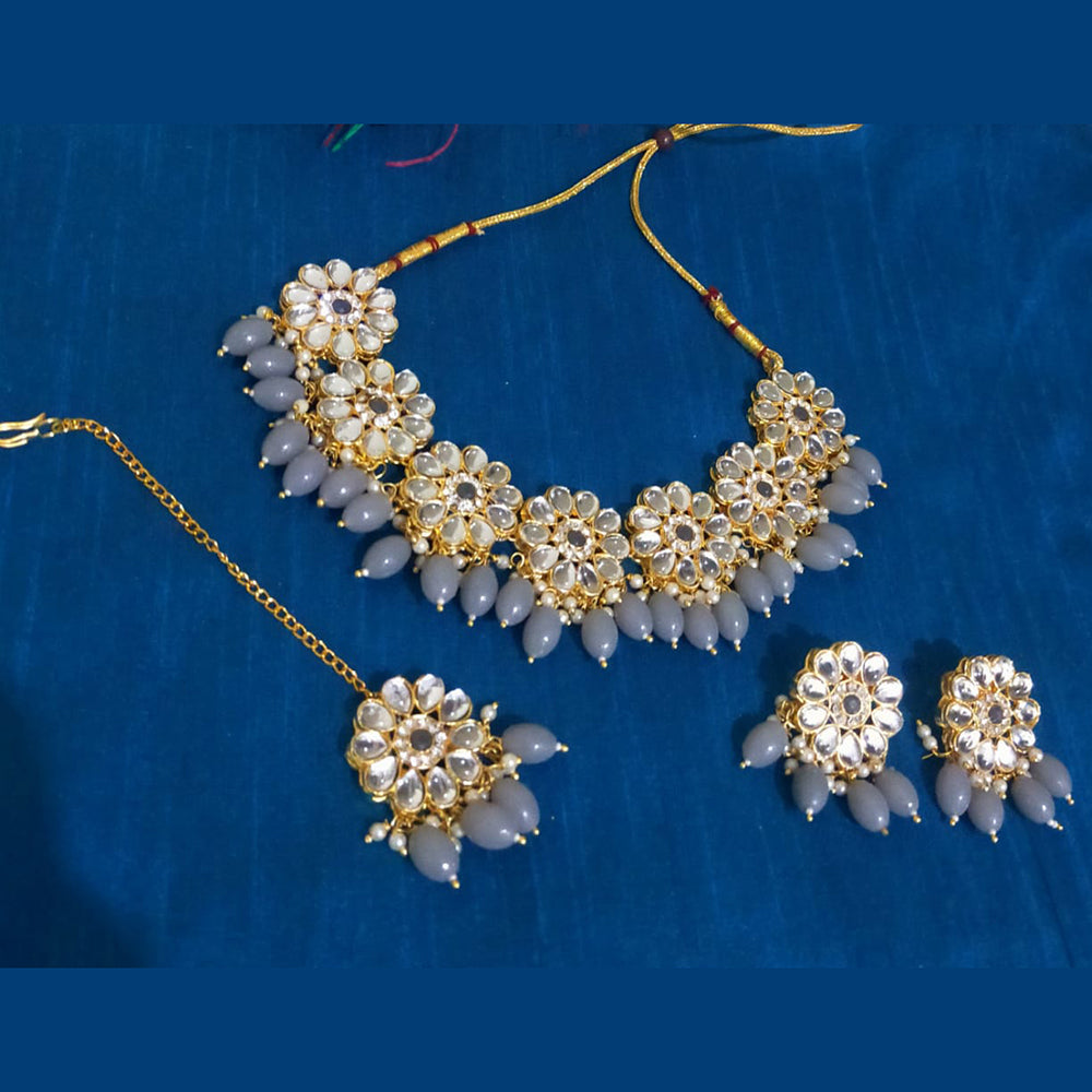 SNERA Gold Plated Kundan & Beads Choker Necklace Set