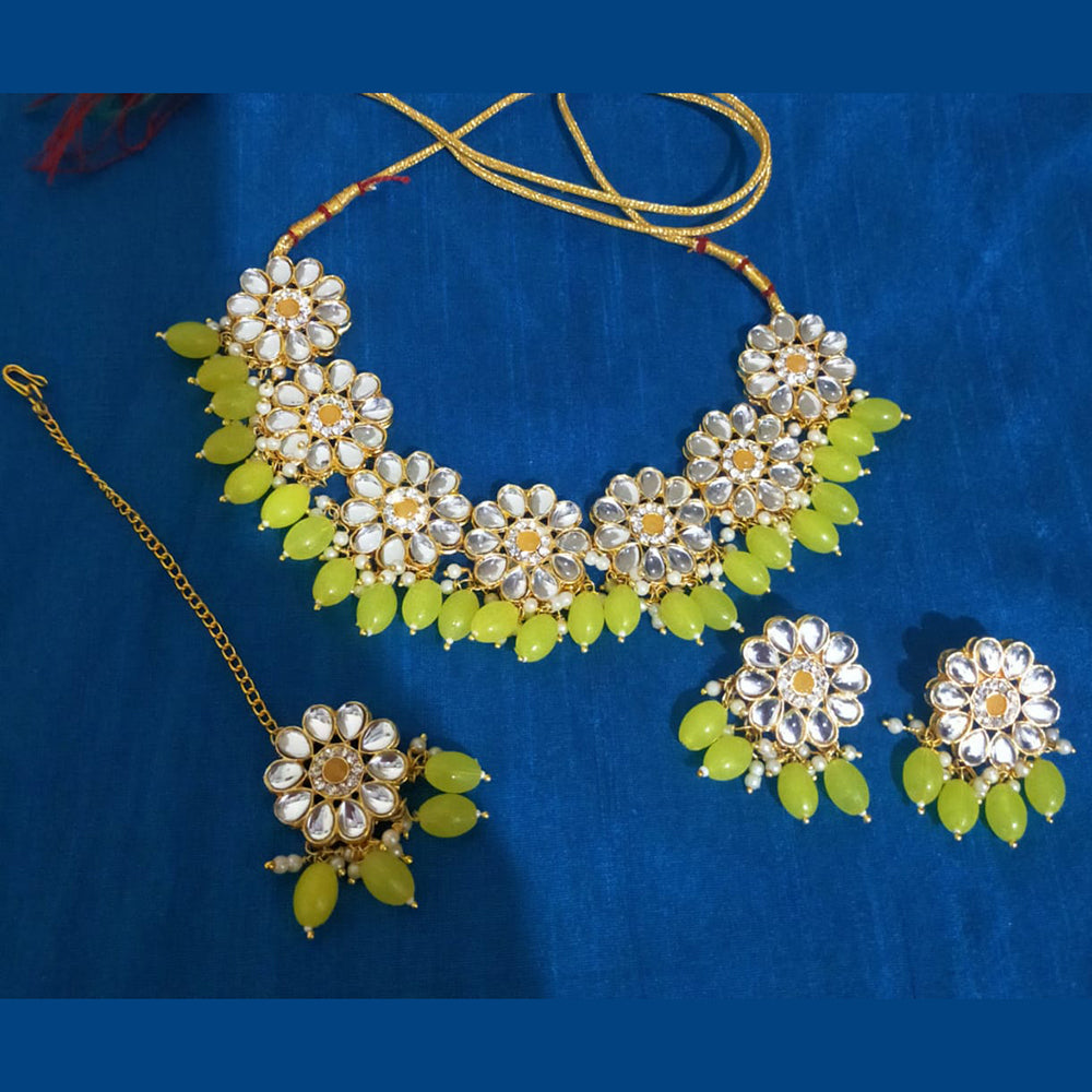 SNERA Gold Plated Kundan & Beads Choker Necklace Set