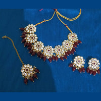 SNERA Gold Plated Kundan & Beads Choker Necklace Set
