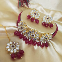 SNERA Gold Plated Kundan & Beads Choker Necklace Set