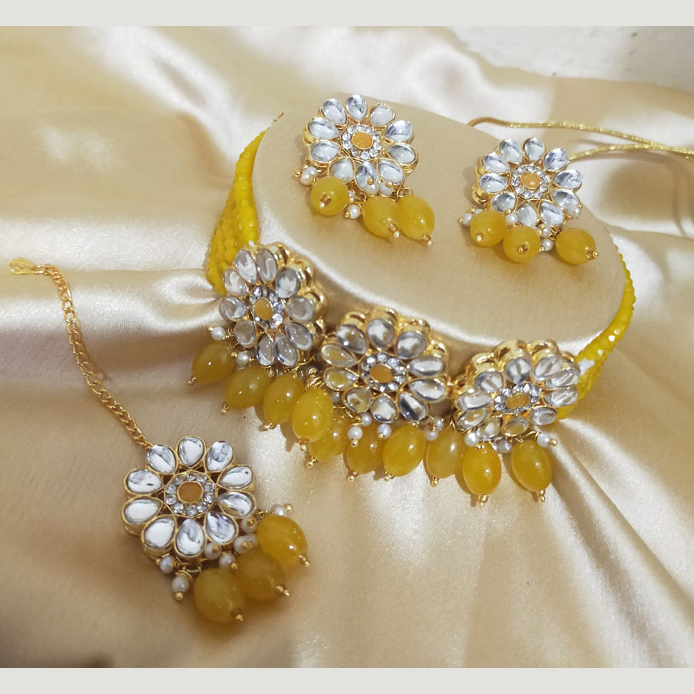 SNERA Gold Plated Kundan & Beads Choker Necklace Set