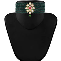 SNERA Gold Plated Kundan & Beads Choker Necklace Set